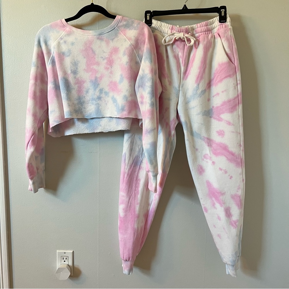 C’est Toi Tie Dye Cropped Crewneck and High Rise Jogger Set